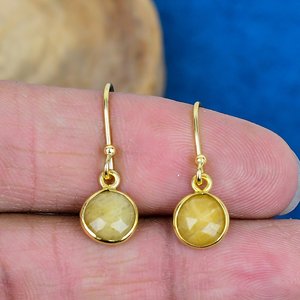 Natural Yellow Sapphire Round Shaped Gemstone Dangle <b>Handmade</b> <b>Earrings</b> 18k Micron Gold Over 925 Sterling Silver - Product Image 2