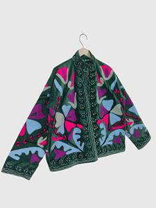 Veste en velours brodée à la main à col mandarin, manches longues, grande taille, style ample, manteau polaire pour femme, collection automne - Product Image 5