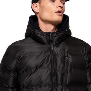 Chaquetas acolchadas de longitud larga de tela de lana impermeable para hombres de talla grande con cuello con capucha ropa de lluvia de invierno Color negro ecológico - Product Image 4