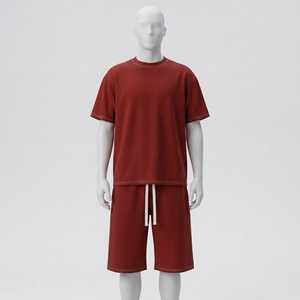 Conjunto de Camiseta y Pantalones Cortos Rojos para Hombre, de Algodón Transpirable, Estilo Casual de Verano, Talla Grande, de Alta Calidad, Estilo Urbano - Product Image 1
