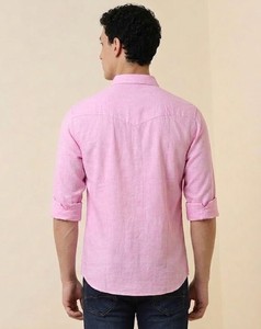 Chemise décontractée pour homme Enovate à double boutonnage, couleur unie, manches longues, col rabattu, respirante, en coton tissé, logo au dos du col, ODM - Product Image 3