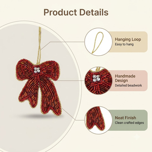 Handmade Inlay Crafted Red <b>Bow</b> Beads and Satin Indian Shelf Bag Charms for Women's Purse Girls Handbag Backpack Shoulder Bag - Product Image 4