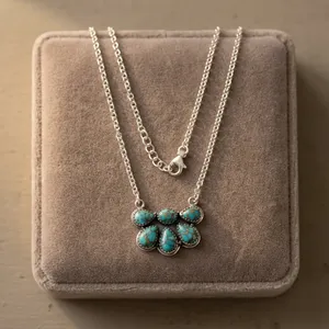 Collar con Colgante de Plata de Ley 925 con Turquesa Azul Cobre, Estilo Bohemia, para Uso Diario de Mujeres - Product Image 4