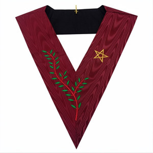 Collier de 14e degré du Rite écossais de la Franc-Maçonnerie, motif étoile et feuille brodés en V, couleur marron - Product Image 2