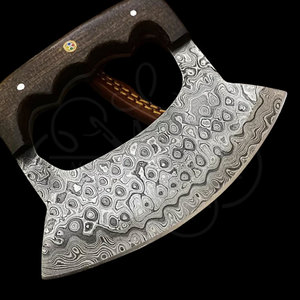 Cuchillo Ulu de acero de Damasco hecho a mano con mango de Micarta y funda de cuero, cuchilla versátil para picar, Ulu compacto para cocinar - Product Image 4