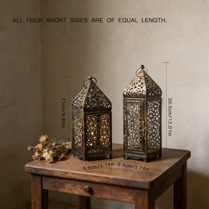 Authentic Black Metal <b>Moroccan</b> <b>Lantern</b> Set with Intricate Floral Cutwork Decorative Candle Holders for Ramadan Home Decor - Product Image 5