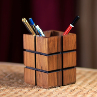 Porte-crayons carré en bois écologique, boîte de rangement, design Art Déco, multifonctionnel, gain de place, vase de table, bureau