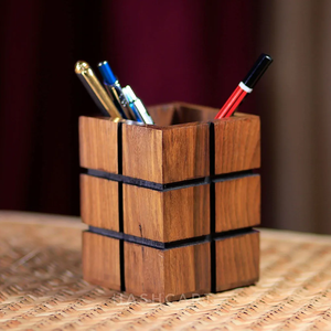 Porte-crayons en bois écologique, boîte de rangement, design Art Déco, multifonctionnel, gain de place, pour bureau, école, fournitures de bureau - Product Image 1