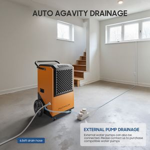 Commerciale 50 Pt. 9.000 mq Deumidificatore Senza Secchio con Sbrinamento Automatico e Tubo di Scarico per Seminterrati e Magazzini, Colore Arancione - Product Image 4