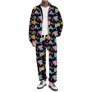 Men's Geometric Print Tracksuit Full <b>Zip</b> <b>Hooded</b> Jacket Pants Set Streetwear Casual Sportswear Polyester Breathable Regular Fit - Product Image 1