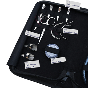 Kit d'outils pour extensions de cheveux argentées avec pinces professionnelles de 7 pouces, pince à sertir les perles à 2 trous, boîte à perles, mini ciseaux pour cheveux - Product Image 3