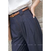 Pantalones de otoño Q717 de cintura alta, pierna ancha, transpirables, holgados, lisos, para mujer, pantalones rectos con cuello vuelto, para oficina y uso diario.