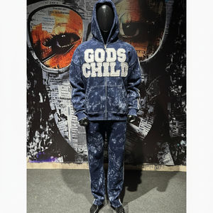 Conjunto de Sudadera con Capucha y Pantalones de Chándal de Algodón 100% Pesado para Hombre, con Bordado Desgastado Personalizado, Ideal para Verano, de Fabricantes de Ropa, MOQ Bajo - Product Image 1