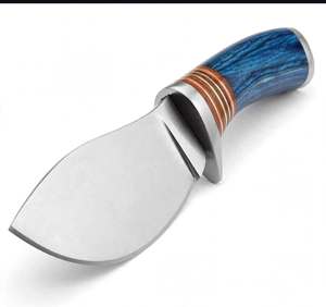 Herramienta utilitaria para exteriores de acero satinado hecha a mano con punta de caída, mango de madera azul y espaciador de exhibición en capas - Product Image 4