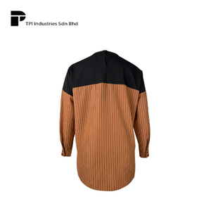 Blusa Lainey a Rayas Marrón y Rojo, Proveedor OEM de Malasia, Ropa Modesta, Camisa a Rayas de Manga Larga para Mujer, Prenda de Oficina sin Plancha - Product Image 2