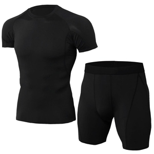 Men's Black Blue Compression Rash Guard Set Short Sleeve Quick Dry Sportswear for Training Swim <b>Surf</b> Fitness - Product Image 2