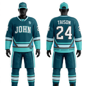 Uniforme de Hockey sobre Hielo para Hombre, Tela Interlock de Poliéster Premium de 220 GSM, Diseño de Paneles en Color Verde Azulado, Logotipo Personalizado por Sublimación - Product Image 1