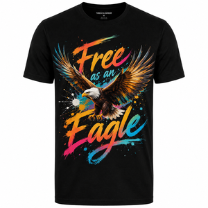 Camiseta Negra para Hombre con Estampado Free As An Eagle, Manga Corta, Cuello Redondo, Corte Regular, Informal, 100% Algodón Jersey, Transpirable - Product Image 2