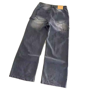 High Quality Fashion Streetwear Women Breathable Polyester <b>Winter</b> Washed Pearls Wide Leg Flare Pants Multi Pocket High <b>Jeans</b> - Product Image 1