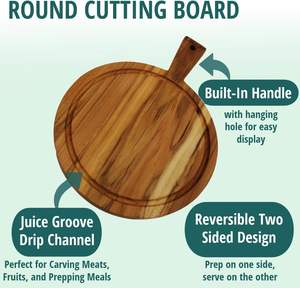 Planche à découper avec poignée, bois massif certifié FSC, grain de bois apparent avec rainure pour les jus, planche à découper pour la cuisine et la préparation - Product Image 2