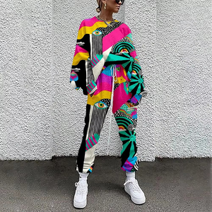 Women 2 Piece Sets <b>Pullovers</b> Clothing Long Sleeve Abstract Print Female Tops and Elastic Waist Pants Casual Streetwear Tracksuit - Product Image 4