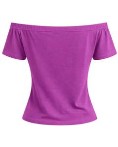 T-shirt femme violet orchidée, épaules dénudées, manches courtes, coupe ajustée, décontracté, été, coton doux, tee-shirt pour femme, fabricant OEM personnalisé - Product Image 4