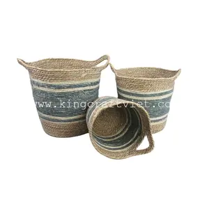 越南廉价之字形缝纫海草篮手工储物篮植物锅盖来自国王工艺越南工厂