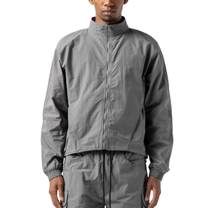 Zip up Soft Shell Crinkle Track Pants 2 Piece Set Men Streetwear With Piping Elastic Cuffs Unisex Nylon Windbreaker Tracksuit - Product Image 1