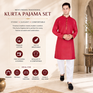 <b>Men's</b> Cotton Regular Fit <b>Kurta</b> Pajama Set | Full Sleeve Mandarin Collar Ethnic Traditional Wedding Festival Casual Wear for <b>Men</b> - Product Image 5