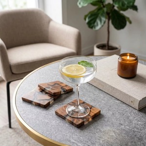 Handmade <b>Clear</b> <b>Epoxy</b> <b>Resin</b> Coaster Set with Modern Design Round Shape 10 CM Diameter and <b>Clear</b> Protective Finish REHMAN CRAFT - Product Image 2