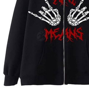 Sudadera con capucha gótica unisex negra de forro polar con estampado de manos de esqueleto, estilo oversize para otoño - Product Image 4