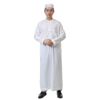 Thobe pour homme à manches longues, col montant, en coton, longueur au sol, style Moyen-Orient, couleur unie, respirant, pour usage quotidien décontracté