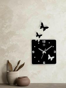 3D Butterfly Square Quartz Analog Wall Clock <b>Acrylic</b> <b>Mirror</b> Decorative Silent Needle Display LUMINOVA for Living Room - Product Image 1