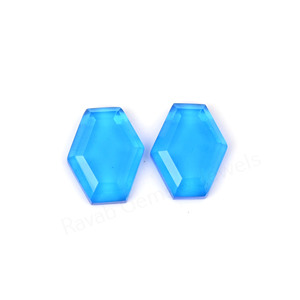 Topacio Azul Sintético, Cuarzo, Forma Hexagonal, Corte Escalonado, Alto Brillo, 10x16mm, Parte Posterior Plana, Gema Suelta para Fabricación de Joyería - Product Image 4