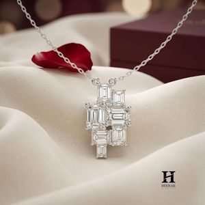 Luxury Multi-Stone Baguette Pendant Necklace 925 Sterling <b>Silver</b> Cluster Statement Pendant for Women Elegant Wedding Jewelry - Product Image 3