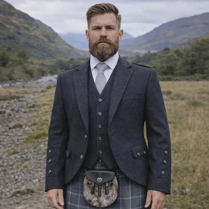 Veste et gilet en tissu argyle à carreaux écossais, tenue formelle traditionnelle des Highlands écossais, prix d'usine, vente en gros - Product Image 1