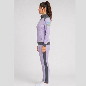 Slim Fit Polyester Streetwear Women Zipper Tracksuit Gym Joggers Sweatpants Lace Button Side <b>Strip</b> Printed 2pcs Women Tracksuit - Product Image 3