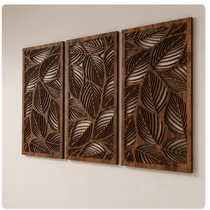 Décoration murale en bois bohème, motif feuillage, rectangle, fait main, grande taille, décoration intérieure - Product Image 2