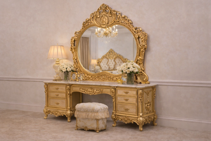 Conjunto de Dormitorio Estilo Gran Palacio con Acabado Dorado y Tallado, Colección de Dormitorio de Lujo con Tallados de Palacio, Juego de Dormitorio con Almacenamiento Inteligente, EE. UU. - Product Image 4