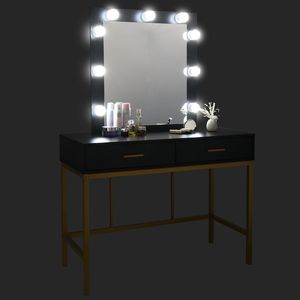 Black Steel Frame Dressing Table with Single Mirror 2 Drawers Light Bulbs-Makeup Vanities - Product Image 2