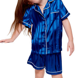 Ensemble de pyjama court en satin bleu cobalt pour filles Jnr, doux et soyeux, deux pièces, ensemble de détente estival, spandex/polyester - Product Image 4