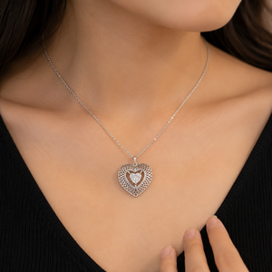 9K White Gold Rhodium Lab Grown Diamond Romantic Heart Cut Diamond Pendant Necklace <b>Snake</b> <b>Chain</b> Women's Everyday Wear Jewelry - Product Image 1