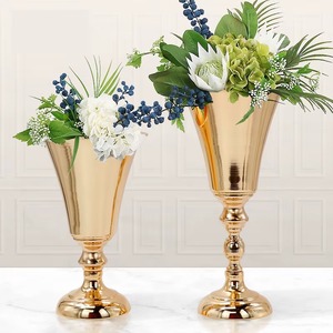 Modern Brass Tabletop <b>Vase</b> <b>Set</b> For Artificial Flowers And Greenery Arrangements For Wedding Decor - Product Image 1