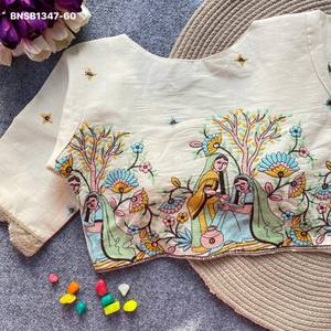 Hermosa blusa de algodón Khadi con bordado de motivos tradicionales, acolchada, con botones frontales y mangas hasta el codo, colección de moda femenina. - Product Image 5