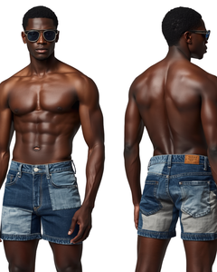 Pantalones Cortos de Mezclilla Casuales para Hombre, con Parches, de Secado Rápido, Cintura Media, Cierre de Cremallera, Estilo Urbano de Diseñador - Product Image 4