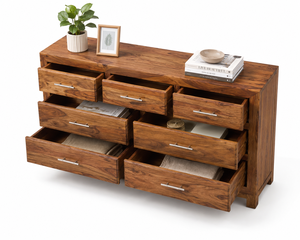 Solid Wood Dresser 7 Drawers Midcentury Modern Rustic Bedroom <b>Storage</b> Cabinet Freestanding - Product Image 3