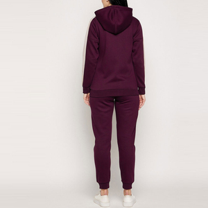Women Purple Full <b>Zip</b> <b>Hooded</b> Tracksuit Set Solid Color Casual With Side Pockets Drawstring Closure Regular Fit Autumn Wear - Product Image 5