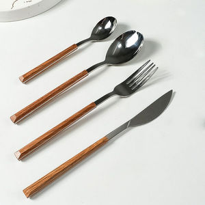 Fine Quality Stainless Steel Cutlery Eco Friendly Wood Handle <b>Flatware</b> Tableware Mirror Polish For Home Restaurant Hotel Use - Product Image 5