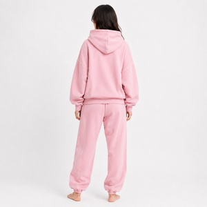 Women <b>Pink</b> Oversize <b>Tracksuit</b> Full Length Loose Fit Cotton Sweatshirt And Pants Set With Side Pockets And Drawstring Closure - Product Image 2