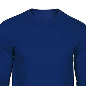 เสื้อยืดแขนยาวผู้ชาย สีน้ำเงินล้วน คอกลม ทรงปกติ ผ้าถัก สไตล์ลำลอง - Product Image 6